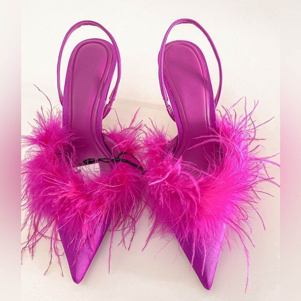 ❤️‍🔥Zara feathered fabric heeled shoes 038/42 - Picture 6 of 16